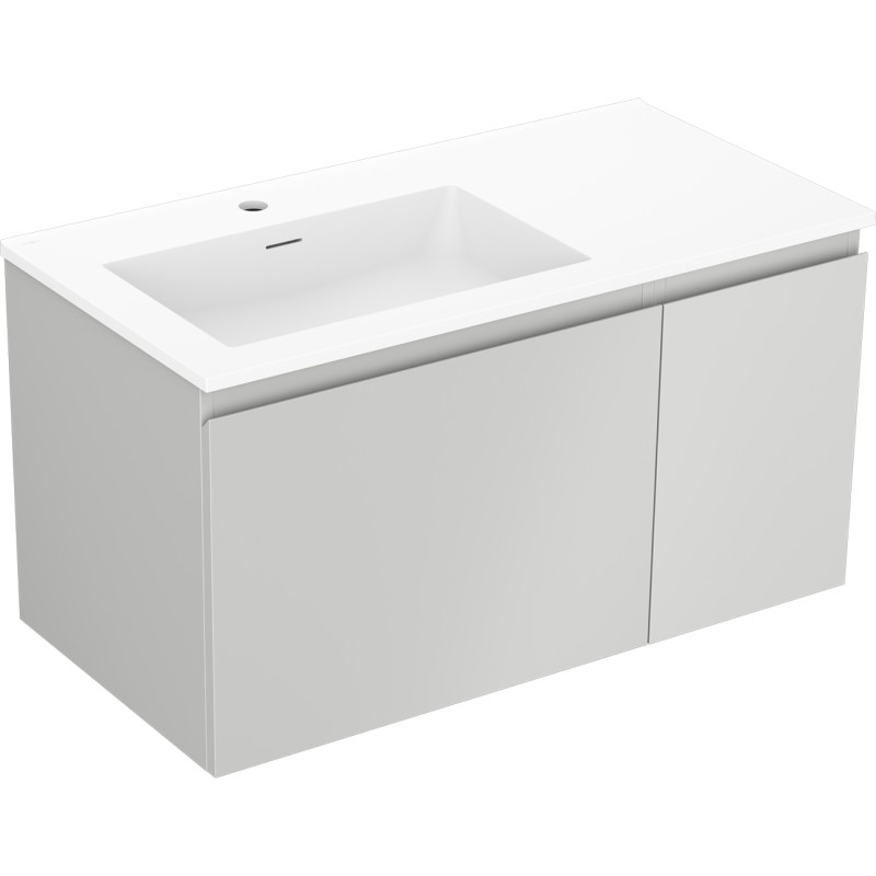 Mexen Orio 90 cm Bathroom Cabinet with Left Otis Sink, 1S, 1D, Gray Matte/White Matte - 91A13-09047-3-BBFF62-W18L01