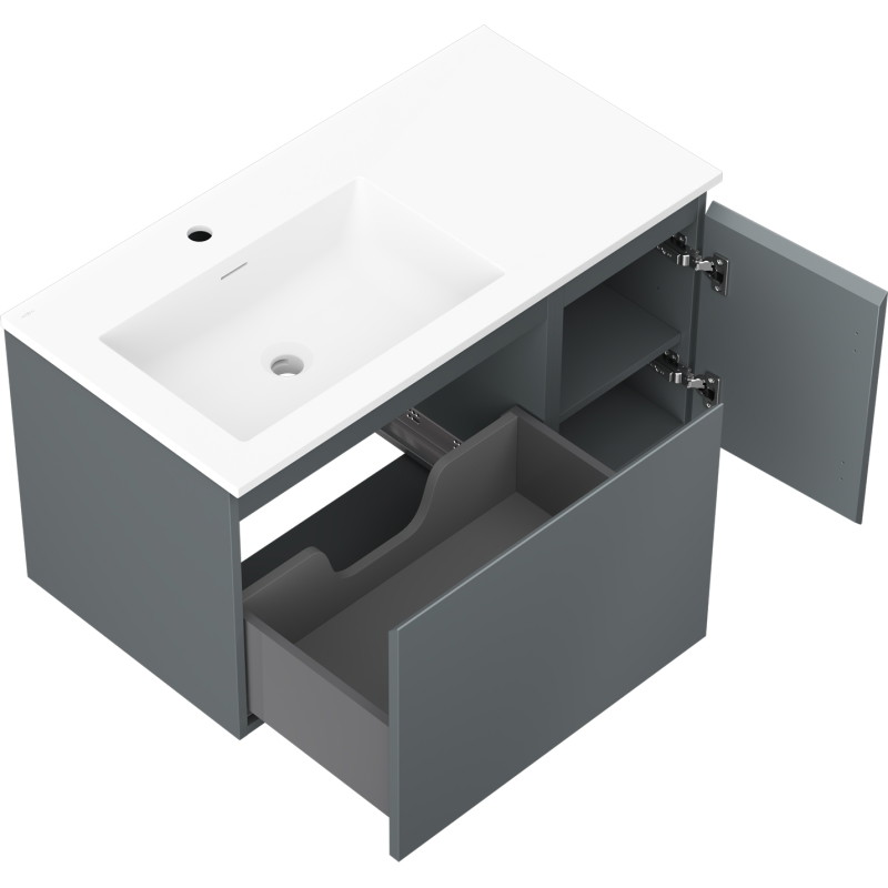 Mexen Orio 90 cm bathroom cabinet with left Otis sink, 1S, 1D, matte graphite/white matte - 91A13-09047-3-BBFF66-W18L01