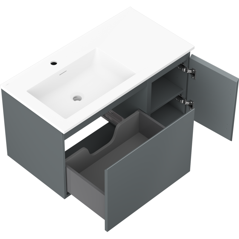 Mexen Orio bathroom cabinet 90 cm with left Otis sink, 1S, 1D, graphite matte/white matte - 91A13-09047-3-BBFF66-W18L01