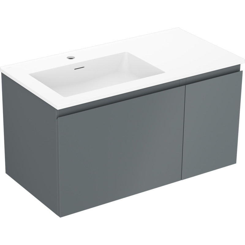 Mexen Orio 90 cm bathroom cabinet with left Otis sink, 1S, 1D, matte graphite/white matte - 91A13-09047-3-BBFF66-W18L01