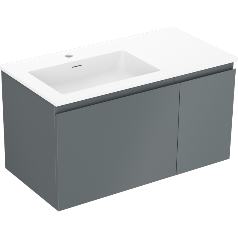 Mexen Orio bathroom cabinet 90 cm with left Otis sink, 1S, 1D, graphite matte/white matte - 91A13-09047-3-BBFF66-W18L01