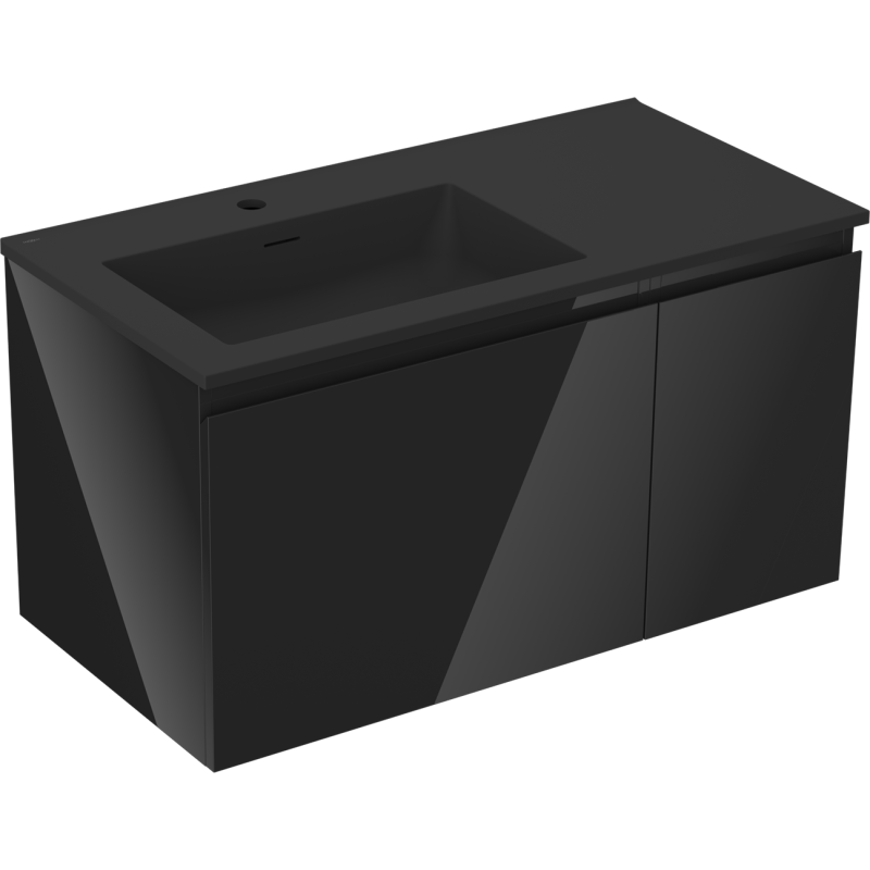Mexen Orio bathroom cabinet 90 cm with left Otis sink, 1S, 1D, black gloss/black matte - 91A13-09047-3-BBFF70-W18L71