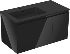Mexen Orio 90 cm bathroom cabinet with Otis left sink, 1S, 1D, black gloss/black matte - 91A13-09047-3-BBFF70-W18L71