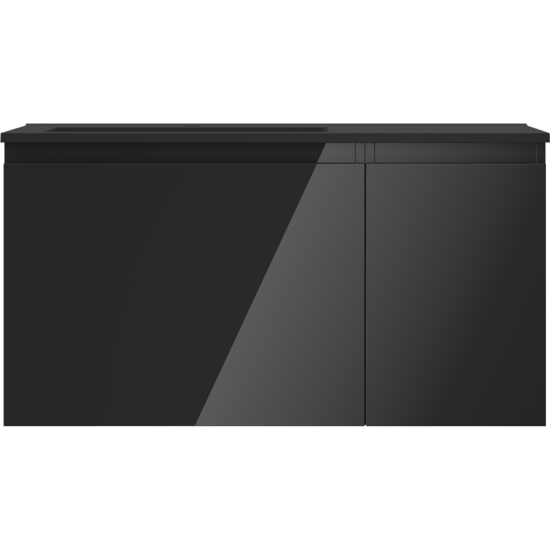 Mexen Orio bathroom cabinet 90 cm with left Otis sink, 1S, 1D, black gloss/black matte - 91A13-09047-3-BBFF70-W18L71