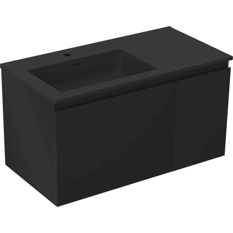 Mexen Orio 90 cm Bathroom Cabinet with Left Otis Sink, 1S, 1D, Black Matte - 91A13-09047-3-BBFF71-W18L71