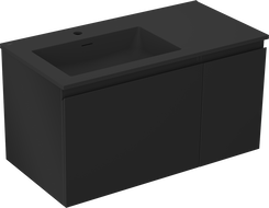 Mexen Orio 90 cm Bathroom Cabinet with Left Otis Sink, 1S, 1D, Black Matte - 91A13-09047-3-BBFF71-W18L71