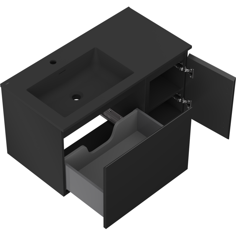 Mexen Orio bathroom cabinet 90 cm with left Otis sink, 1S, 1D, matte black - 91A13-09047-3-BBFF71-W18L71