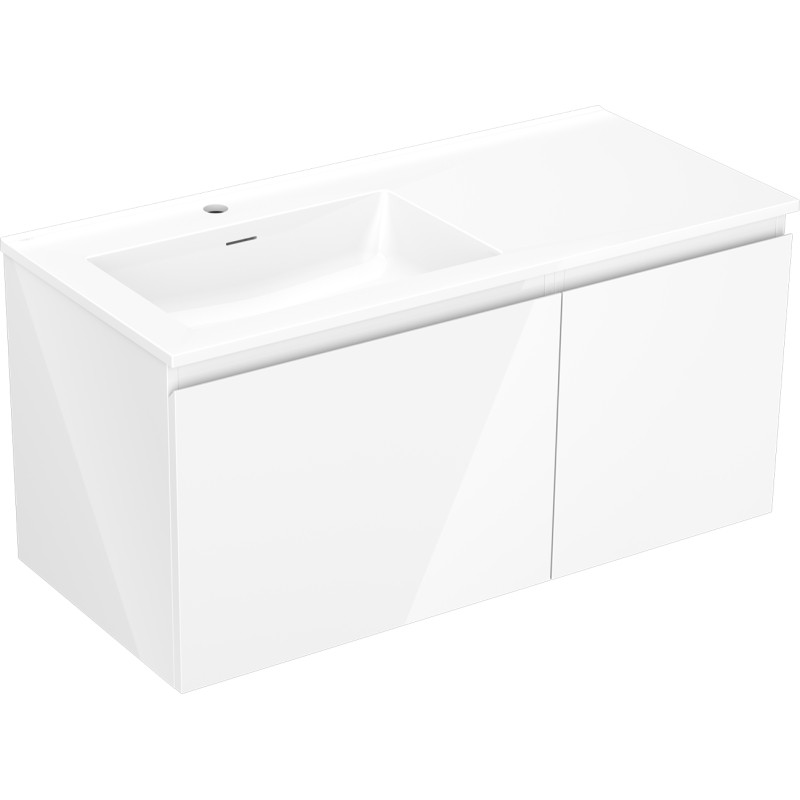 Mexen Orio 100 cm bathroom cabinet with left Otis sink, 1S, 1D, gloss white - 91A13-10047-3-BBFF00-W18L00