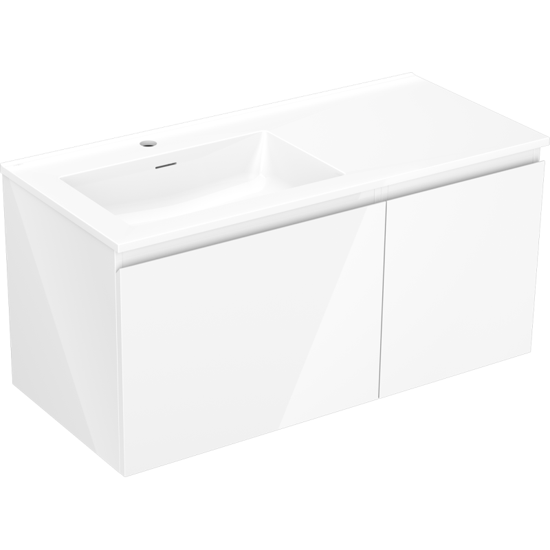 Mexen Orio bathroom cabinet 100 cm with Otis left washbasin, 1S, 1D, white gloss - 91A13-10047-3-BBFF00-W18L00