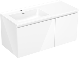 Mexen Orio 100 cm bathroom cabinet with left Otis sink, 1S, 1D, gloss white - 91A13-10047-3-BBFF00-W18L00