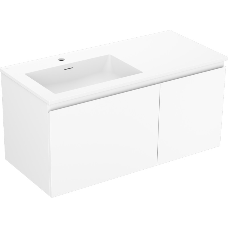 Mexen Orio 100 cm bathroom cabinet with left Otis sink, 1S, 1D, white matte - 91A13-10047-3-BBFF01-W18L01