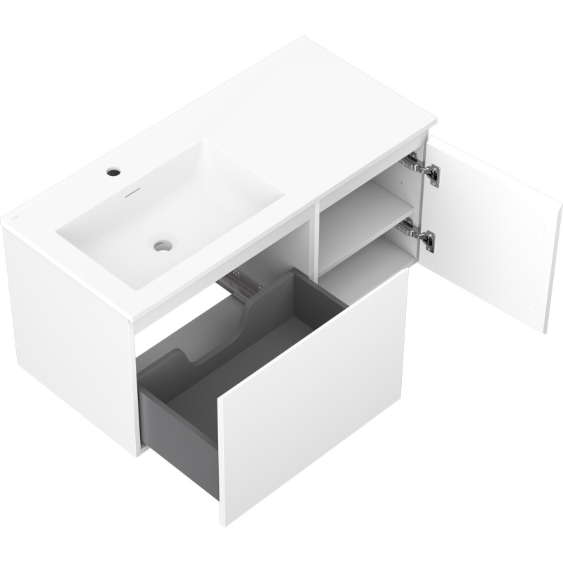 Mexen Orio 100 cm bathroom cabinet with left Otis sink, 1S, 1D, white matte - 91A13-10047-3-BBFF01-W18L01