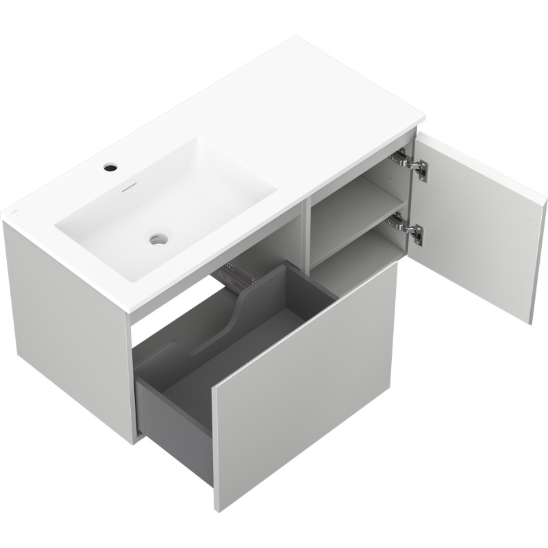 Mexen Orio bathroom cabinet 100 cm with Otis left basin, 1S, 1D, gray matte/white matte - 91A13-10047-3-BBFF62-W18L01