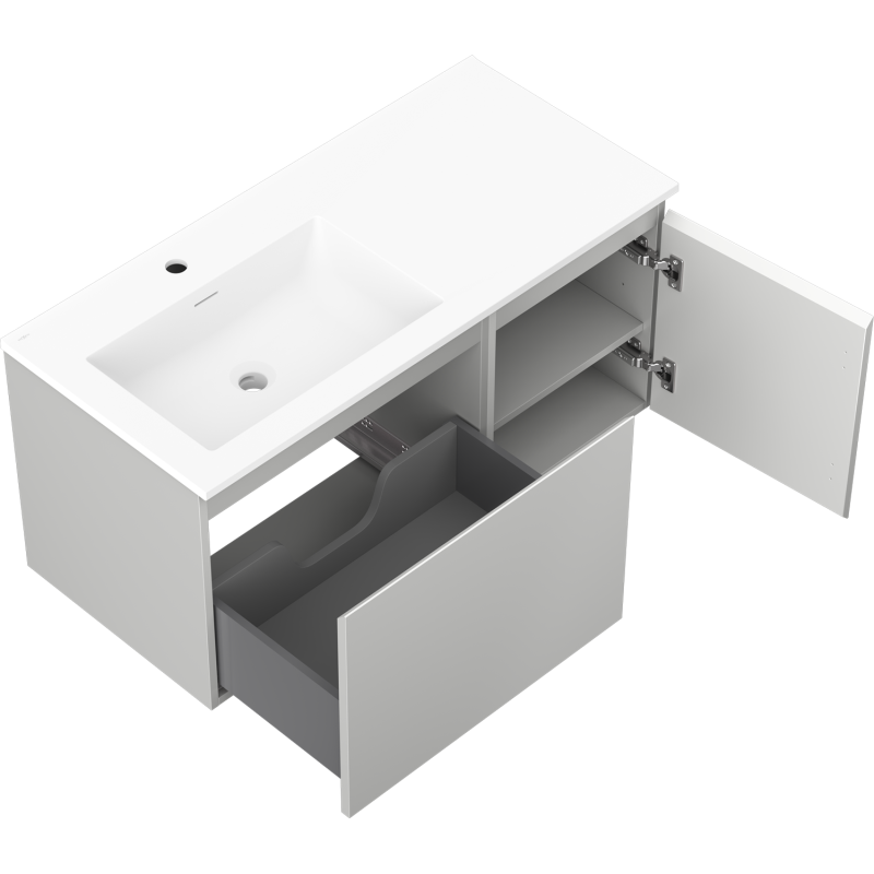 Mexen Orio bathroom cabinet 100 cm with Otis left sink, 1S, 1D, gray matte/white matte - 91A13-10047-3-BBFF62-W18L01