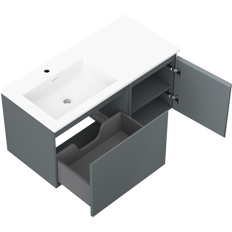 Mexen Orio 100 cm Bathroom Cabinet with Left Sink Otis, 1S, 1D, Matte Graphite/Matte White - 91A13-10047-3-BBFF66-W18L01