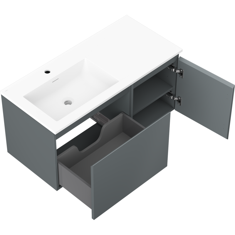 Mexen Orio bathroom cabinet 100 cm with Otis left sink, 1S, 1D, matte graphite/white matte - 91A13-10047-3-BBFF66-W18L01