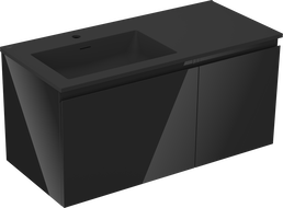 Mexen Orio 100 cm Bathroom Cabinet with Otis Left Sink, 1S, 1D, Black Gloss/Black Matte - 91A13-10047-3-BBFF70-W18L71