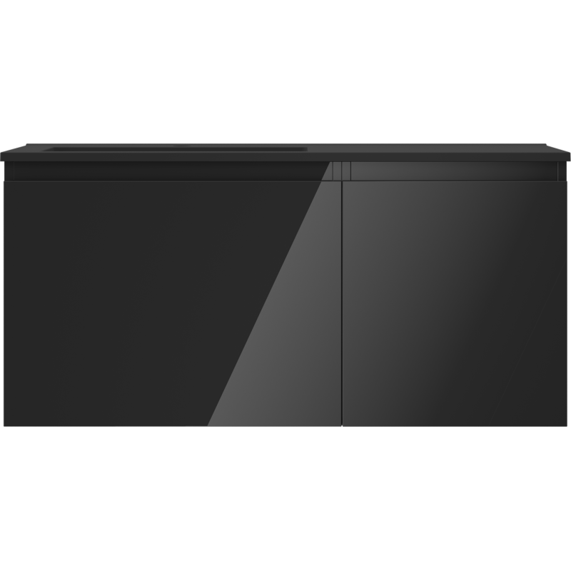 Mexen Orio 100 cm Bathroom Cabinet with Otis Left Sink, 1S, 1D, Black Gloss/Black Matte - 91A13-10047-3-BBFF70-W18L71