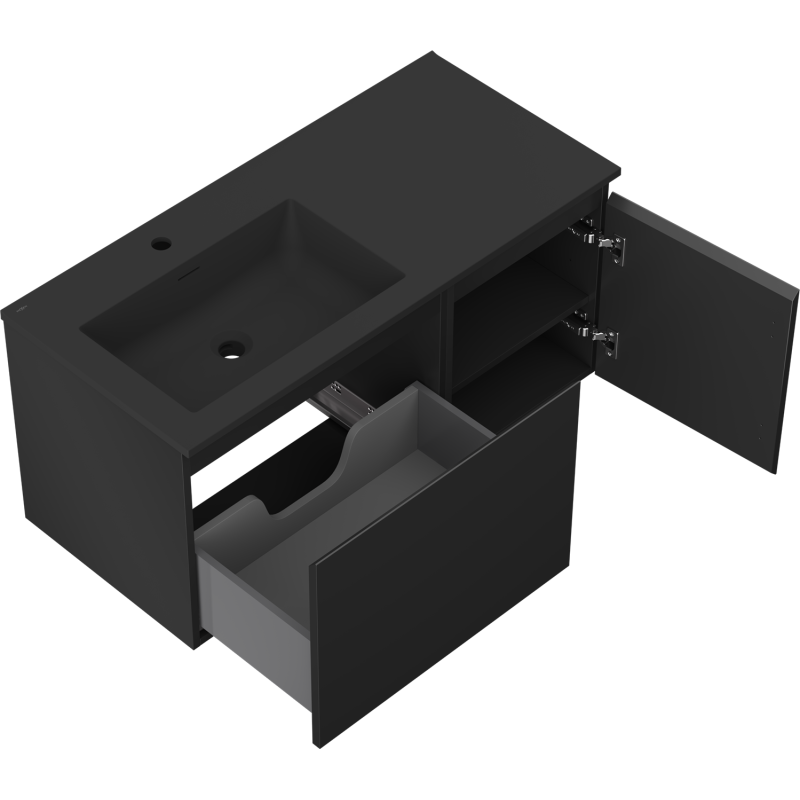 Mexen Orio bathroom cabinet 100 cm with Otis left sink, 1S, 1D, black matte - 91A13-10047-3-BBFF71-W18L71