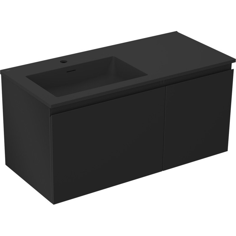 Mexen Orio 100 cm Bathroom Cabinet with Otis Left Sink, 1S, 1D, Matte Black - 91A13-10047-3-BBFF71-W18L71