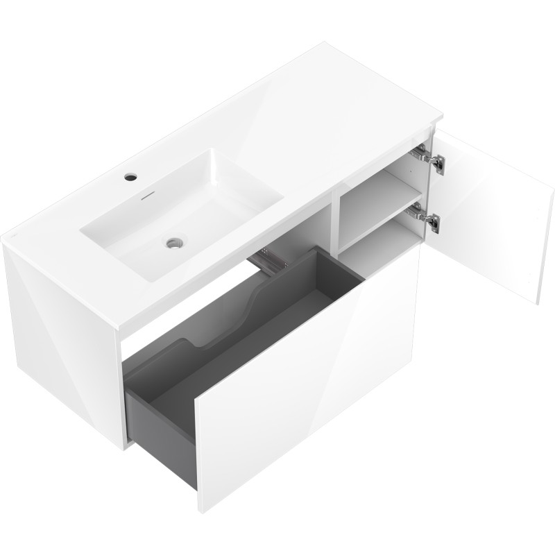 Mexen Orio 120 cm bathroom cabinet with Otis left-hand sink, 1S, 1D, glossy white - 91A13-12047-3-BBFF00-W18L00