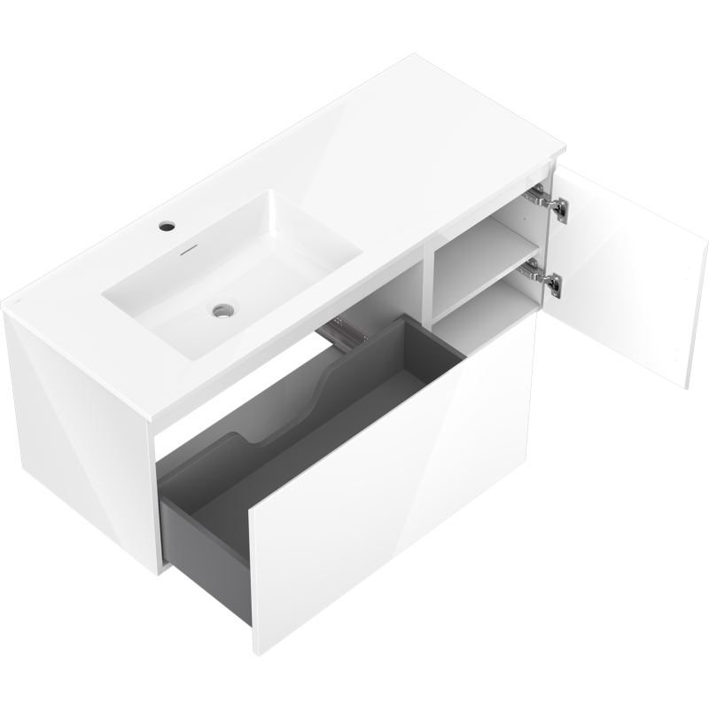 Mexen Orio bathroom cabinet 120 cm with left Otis washbasin, 1S, 1D, white gloss - 91A13-12047-3-BBFF00-W18L00