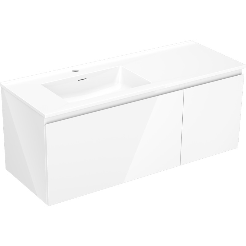Mexen Orio 120 cm bathroom cabinet with Otis left-hand sink, 1S, 1D, glossy white - 91A13-12047-3-BBFF00-W18L00