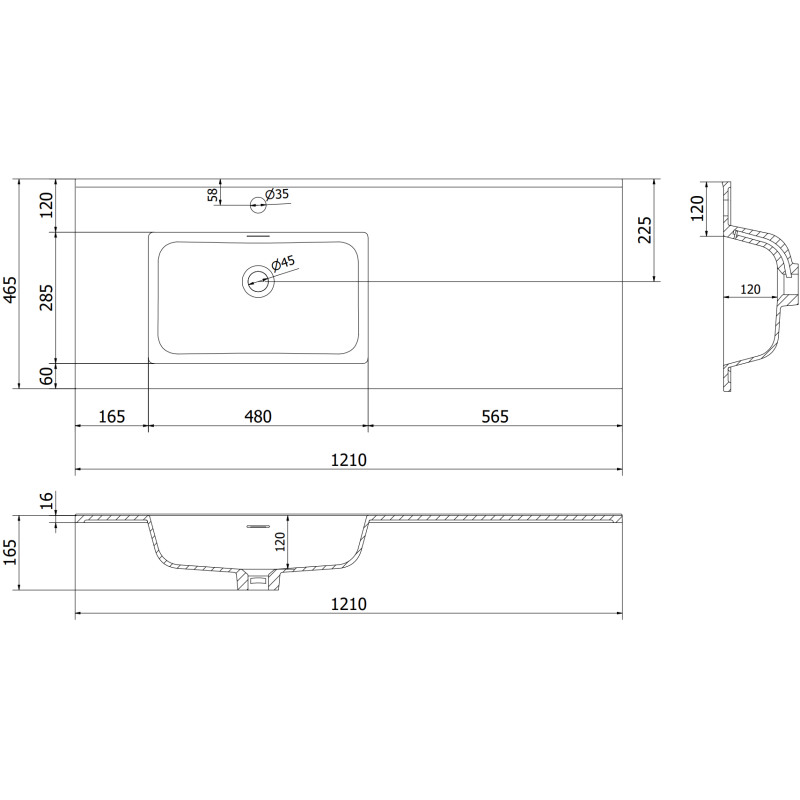 Mexen Orio bathroom cabinet 120 cm with left Otis washbasin, 1S, 1D, white gloss - 91A13-12047-3-BBFF00-W18L00