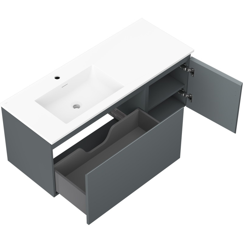 Mexen Orio 120 cm bathroom cabinet with Otis left sink, 1S, 1D, matte graphite/white matte - 91A13-12047-3-BBFF66-W18L01