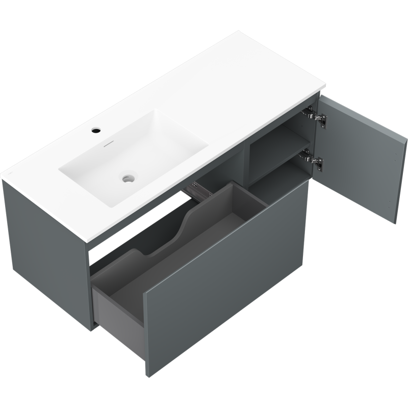 Mexen Orio bathroom cabinet 120 cm with Otis left sink, 1S, 1D, matte graphite/white matte - 91A13-12047-3-BBFF66-W18L01