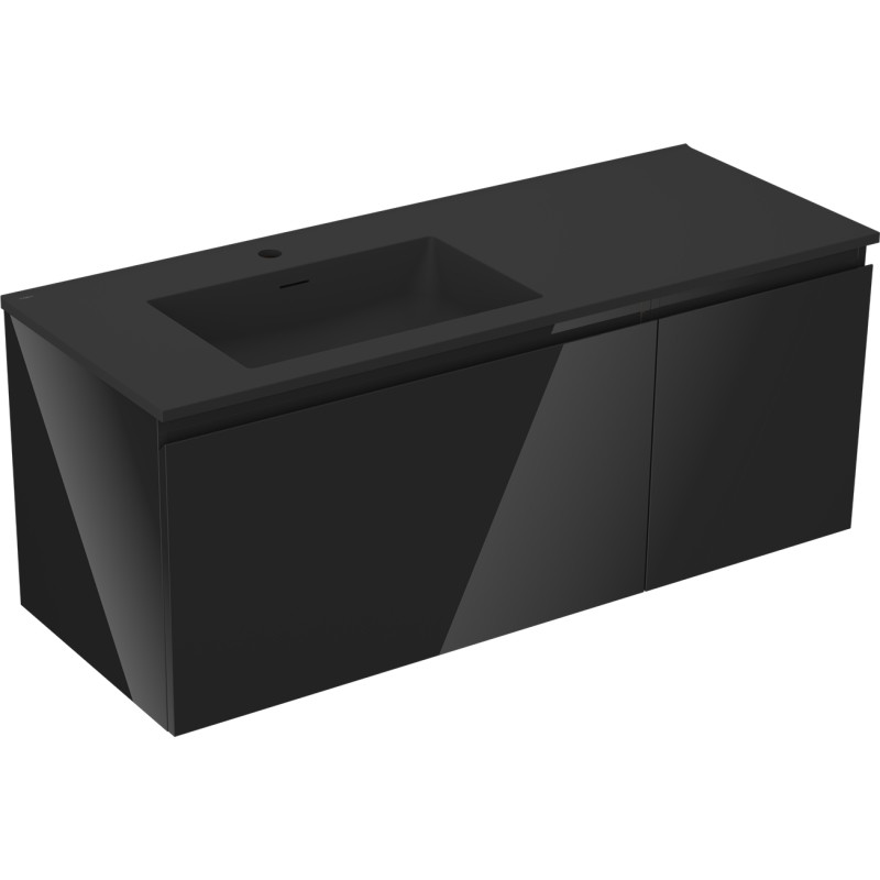 Mexen Orio 120 cm Bathroom Cabinet with Otis Left Sink, 1 Drawer, 1 Door, Black Gloss/Black Matte - 91A13-12047-3-BBFF70-W18L71