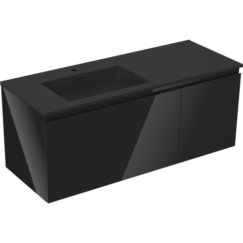 Mexen Orio bathroom cabinet 120 cm with Otis left sink, 1S, 1D, black gloss/black matte - 91A13-12047-3-BBFF70-W18L71