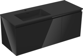 Mexen Orio 120 cm Bathroom Cabinet with Otis Left Sink, 1 Drawer, 1 Door, Black Gloss/Black Matte - 91A13-12047-3-BBFF70-W18L71