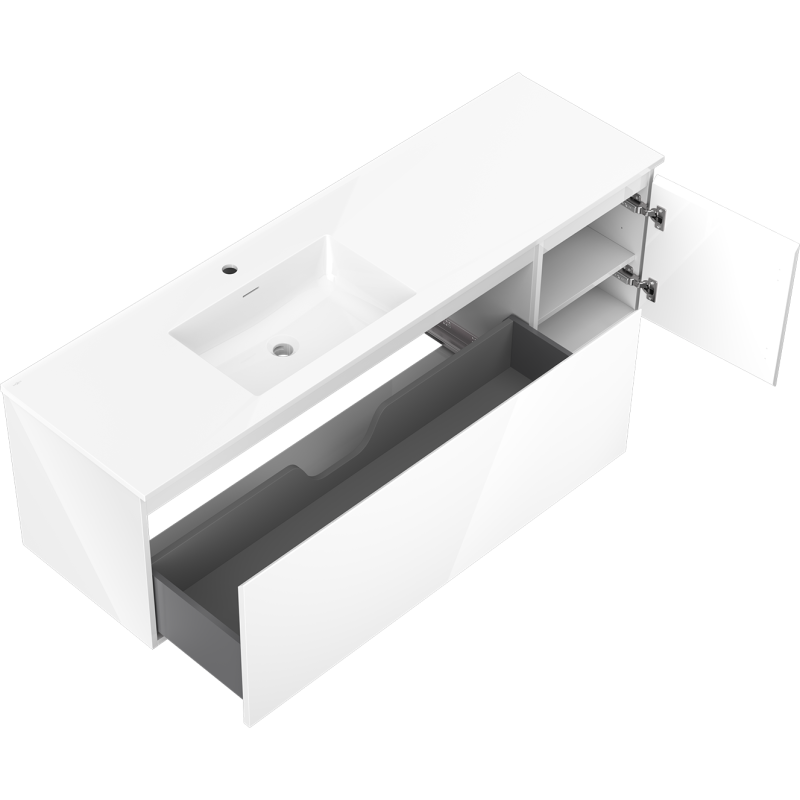 Mexen Orio bathroom cabinet 160 cm with Otis left sink, 1S, 1D, white gloss - 91A13-16047-3-BBFF00-W18L00