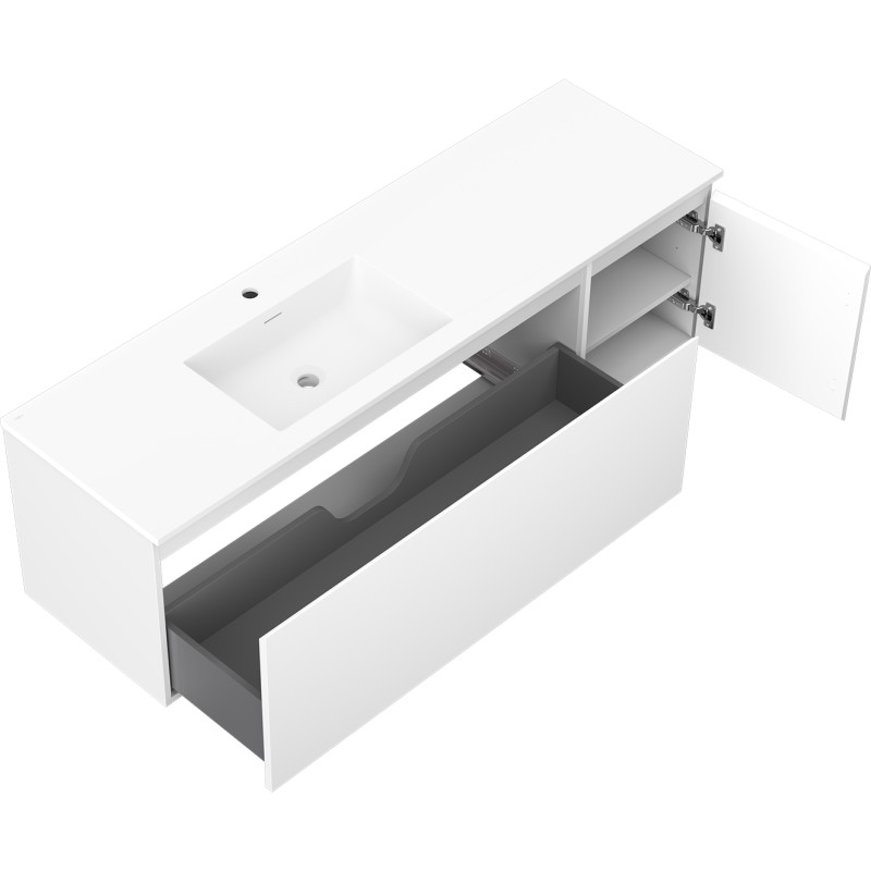 Mexen Orio Bathroom Cabinet 160 cm with Left Otis Sink, 1 Drawer, 1 Door, White Matte - 91A13-16047-3-BBFF01-W18L01
