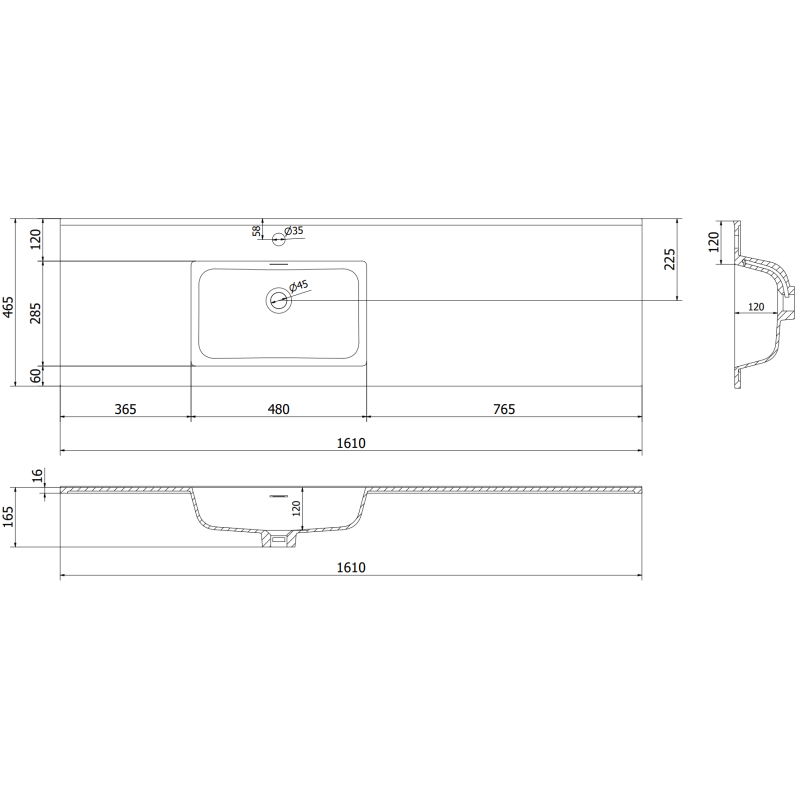 Mexen Orio bathroom cabinet 160 cm with Otis left sink, 1S, 1D, gray matte/white matte - 91A13-16047-3-BBFF62-W18L01