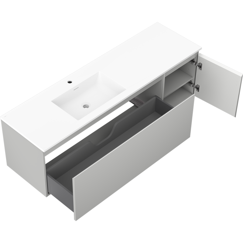 Mexen Orio bathroom cabinet 160 cm with Otis left sink, 1S, 1D, gray matte/white matte - 91A13-16047-3-BBFF62-W18L01