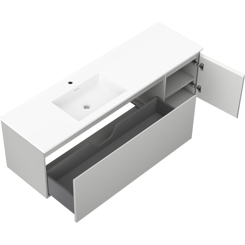 Mexen Orio bathroom cabinet 160 cm with Otis sink left, 1S, 1D, gray matte/white matte - 91A13-16047-3-BBFF62-W18L01