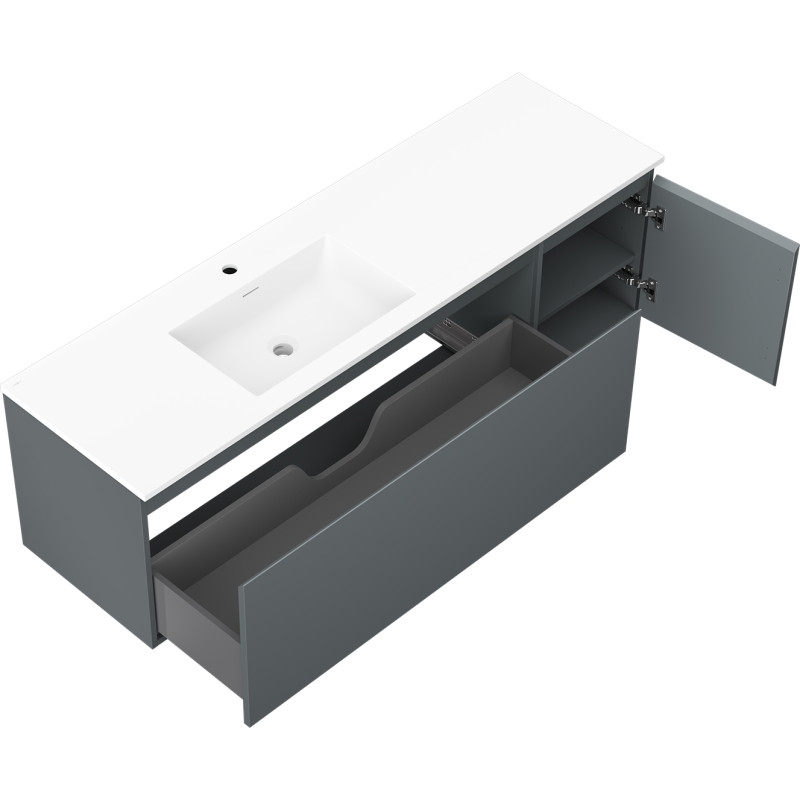 Mexen Orio bathroom cabinet 160 cm with sink Otis left, 1S, 1D, matte graphite/white matte - 91A13-16047-3-BBFF66-W18L01