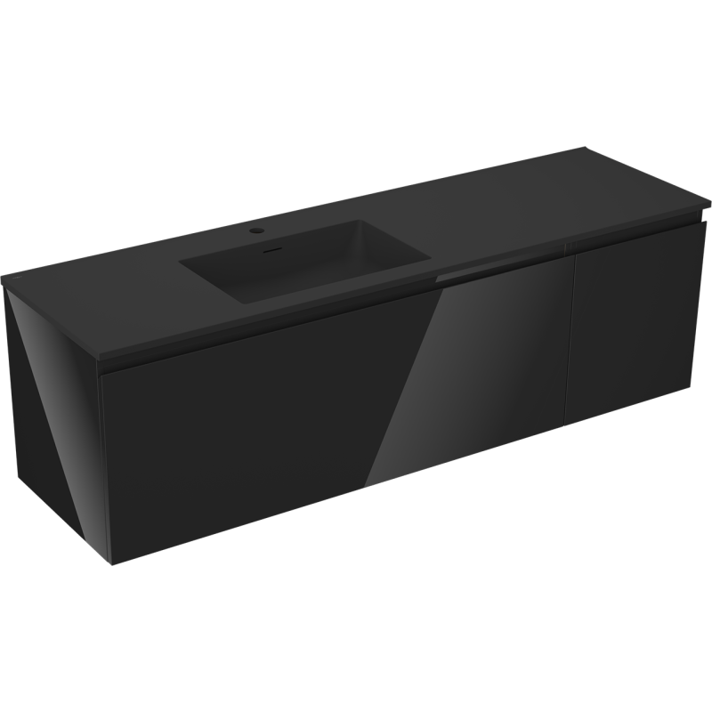 Mexen Orio 160 cm Bathroom Cabinet with Otis Left Sink, 1S, 1D, Black Gloss/Black Matte - 91A13-16047-3-BBFF70-W18L71