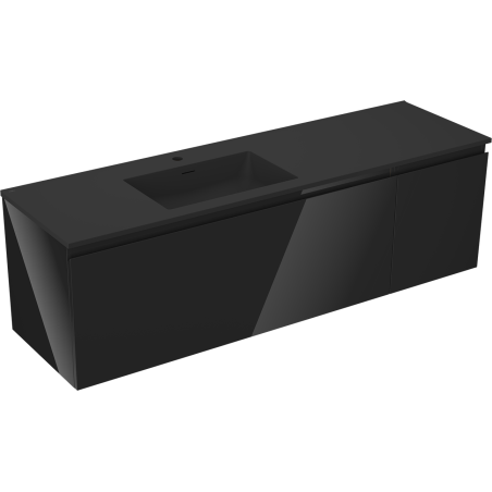 Mexen Orio 160 cm Bathroom Cabinet with Otis Left Sink, 1S, 1D, Black Gloss/Black Matte - 91A13-16047-3-BBFF70-W18L71
