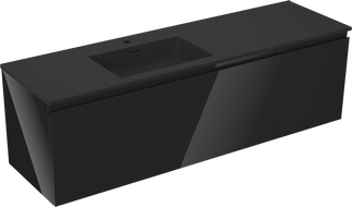 Mexen Orio 160 cm Bathroom Cabinet with Otis Left Sink, 1S, 1D, Black Gloss/Black Matte - 91A13-16047-3-BBFF70-W18L71