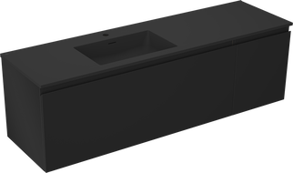 Mexen Orio 160 cm bathroom cabinet with left Otis sink, 1S, 1D, matte black - 91A13-16047-3-BBFF71-W18L71