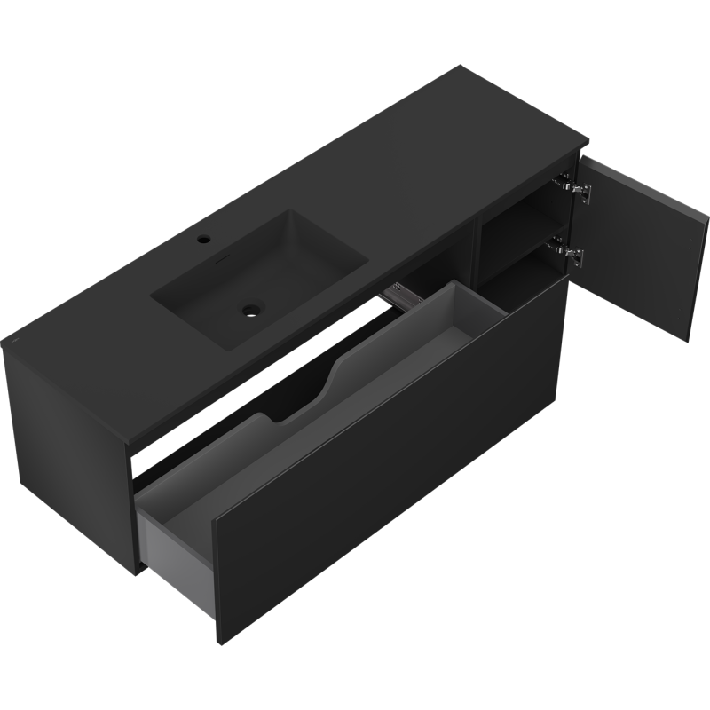 Mexen Orio bathroom cabinet 160 cm with Otis left sink, 1S, 1D, black matte - 91A13-16047-3-BBFF71-W18L71