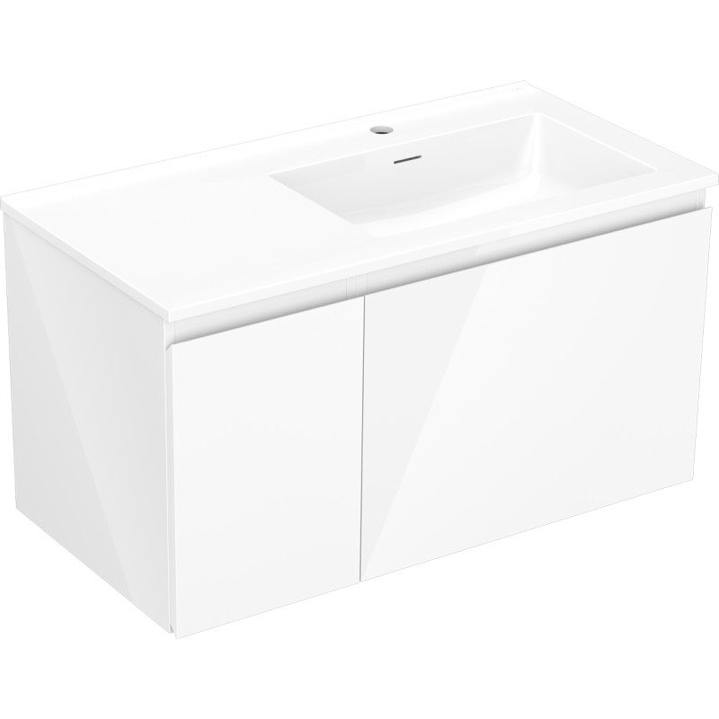 Mexen Orio 90 cm bathroom cabinet with Otis right sink, 1S, 1D, white gloss - 91A13-09047-3-BBFF00-W18P00