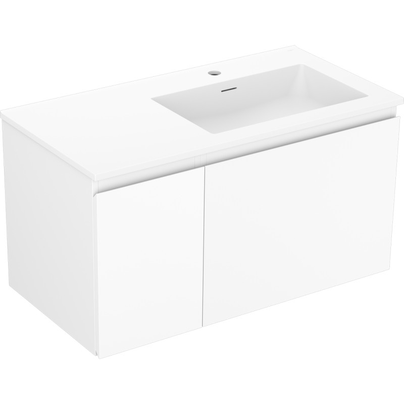 Mexen Orio 90 cm bathroom cabinet with right Otis sink, 1S, 1D, white matte - 91A13-09047-3-BBFF01-W18P01