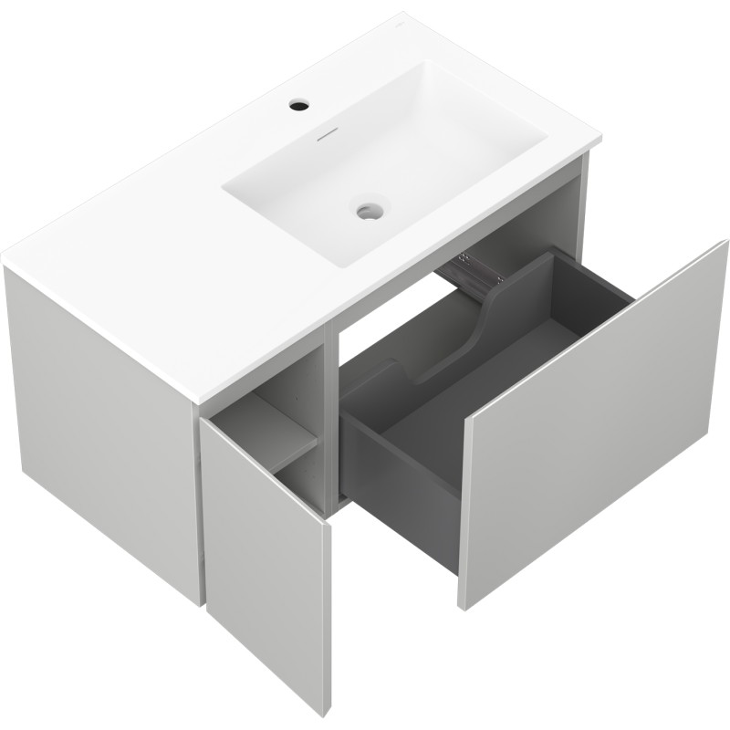 Mexen Orio 90 cm bathroom cabinet with Otis sink right, 1S, 1D, gray matte/white matte - 91A13-09047-3-BBFF62-W18P01