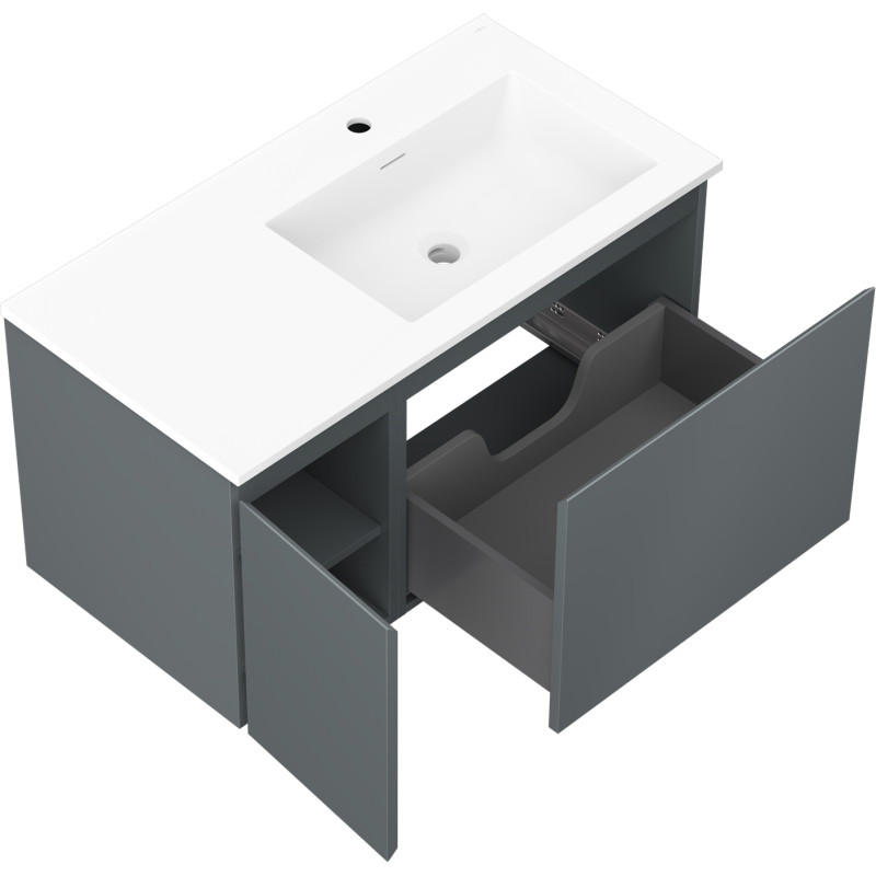 Mexen Orio bathroom cabinet 90 cm with right Otis sink, 1S, 1D, matte graphite/white matte - 91A13-09047-3-BBFF66-W18P01