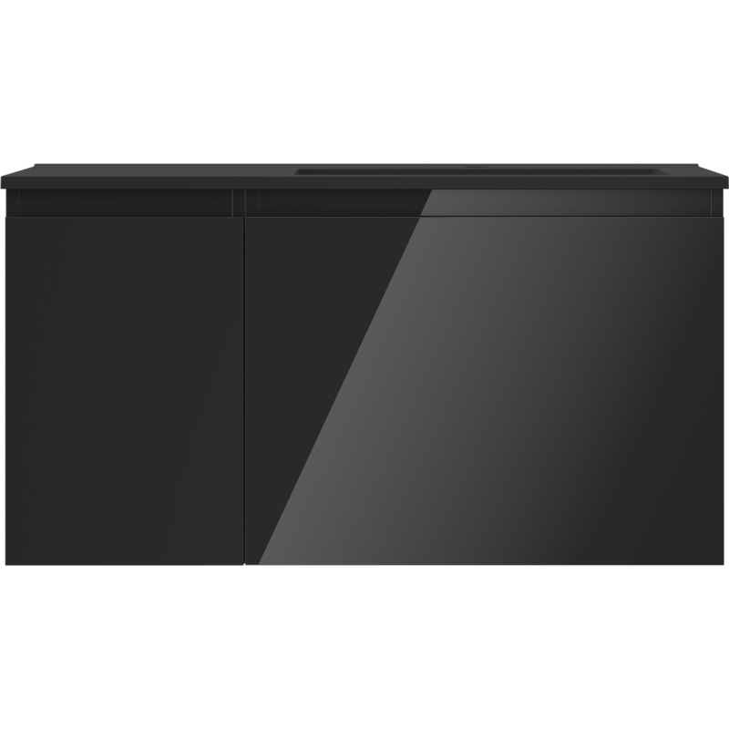 Mexen Orio bathroom cabinet 90 cm with Otis right sink, 1S, 1D, black gloss/black matte - 91A13-09047-3-BBFF70-W18P71