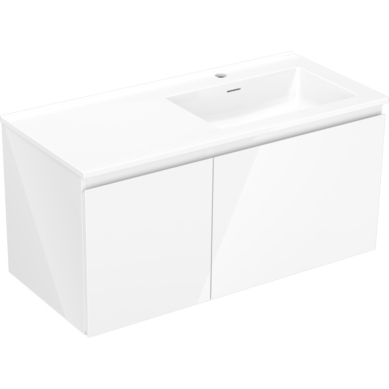 Mexen Orio 100 cm bathroom cabinet with Otis sink right, 1S, 1D, white gloss - 91A13-10047-3-BBFF00-W18P00